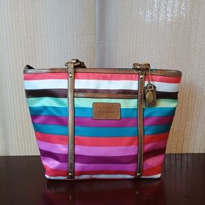 Coach Legacy Stripe Sateen Tote